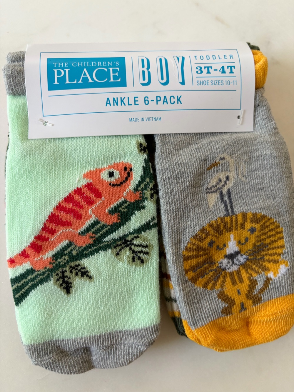 5/$25 Ankle Socks 6-Pack with Mint Chameleon and Gray Lion Prints
